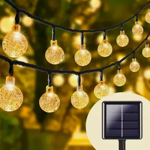 Cadena de Luces Solares de 9.5 Metros con 50 Globos Cristalinos y 8 Modos de Iluminación